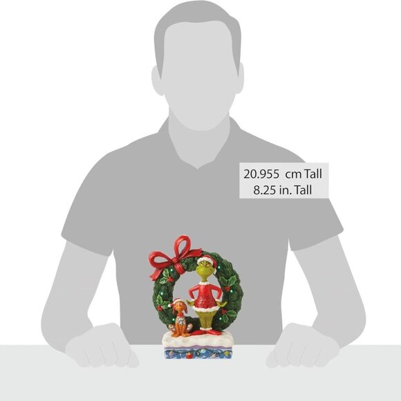 Dr. Seuss Grinch by Jim Shore Grinch and Max Standing by Wreath Lit Figurine NIB - Picture 4 of 7